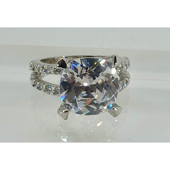 Vintage Ring Size 7 Silver Tone White Gold GP CZ Diamond Cocktail - Picture 7 of 10